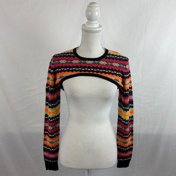 Maeve by Anthropologie Cropped Layer Sweater S Long Sleeve Black Yellow Orange - Picture 1 of 11